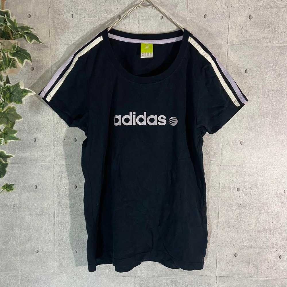 Adidas women's t-shirt black striped sports vinta… - image 1