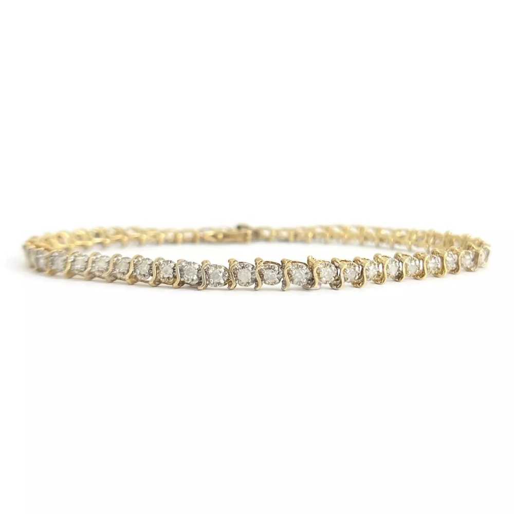 Vintage Diamond S-Link Tennis Bracelet 14K Yellow… - image 1