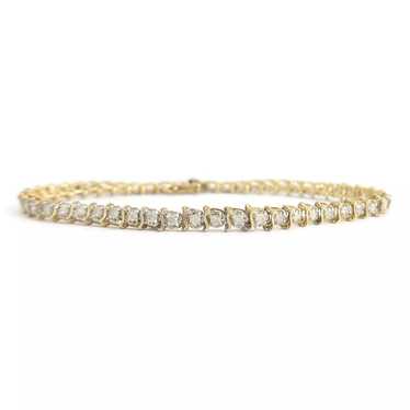 Vintage Diamond S-Link Tennis Bracelet 14K Yellow… - image 1