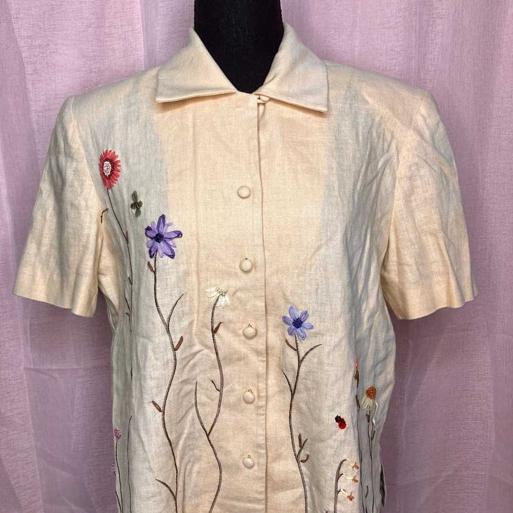 90s Positive Attitude linen bumble bee & flower e… - image 2