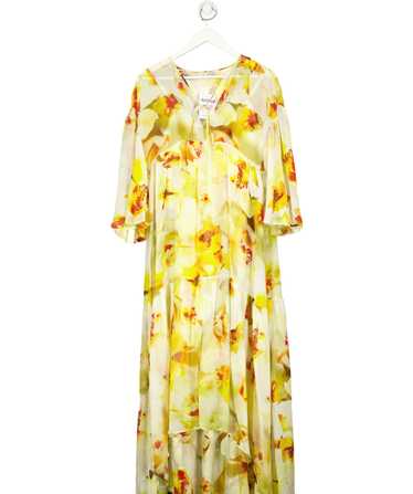 Uli Herzner Yellow Summer Silk Floral Print Maxi D