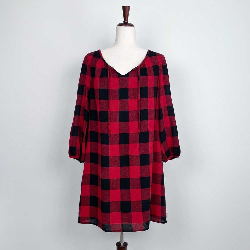 Madewell Red Buffalo Plaid Long Sleeve Mini Shift… - image 1