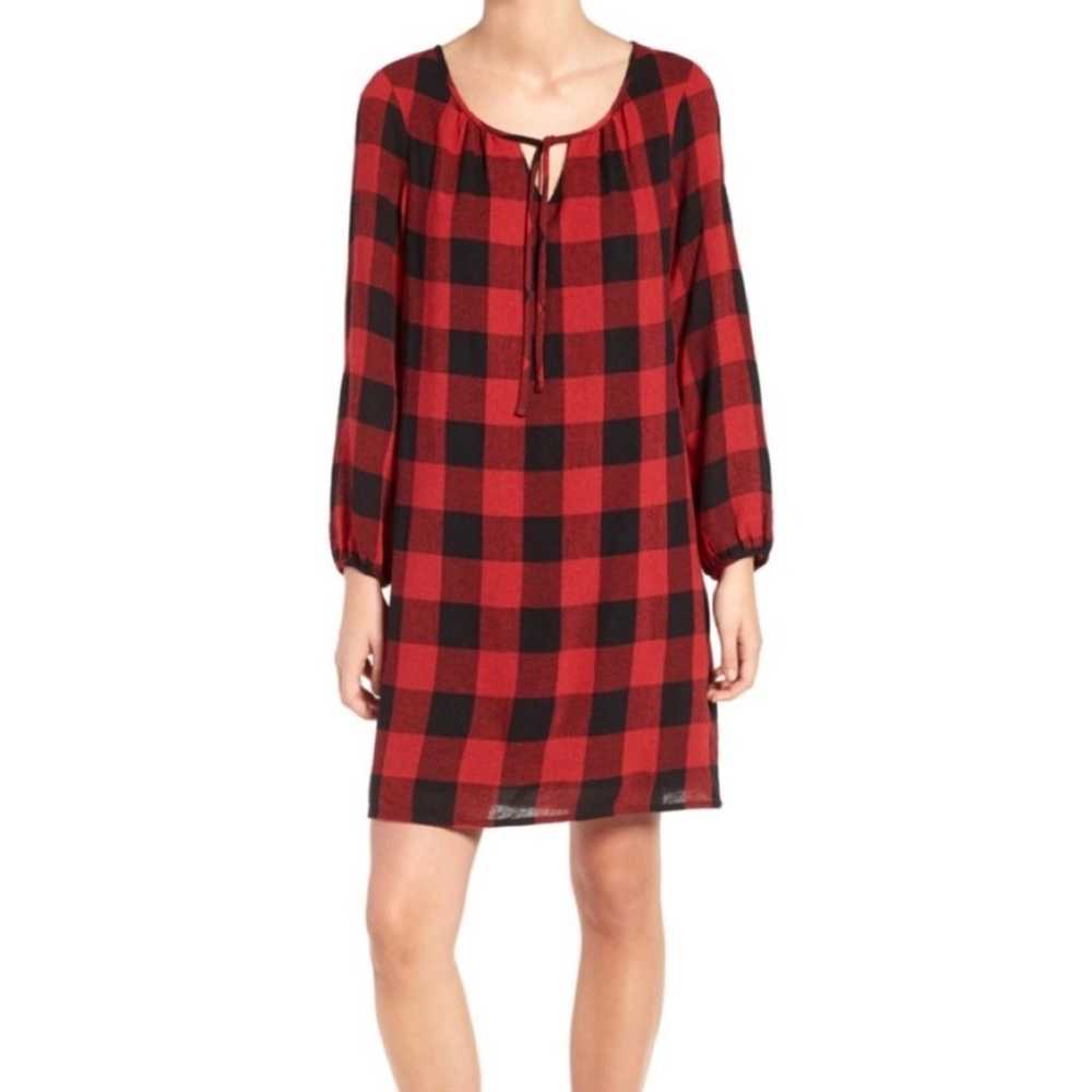 Madewell Red Buffalo Plaid Long Sleeve Mini Shift… - image 2