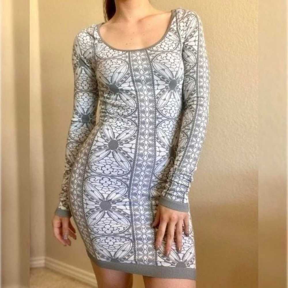 Free People Gray Floral Bodycon Dress M/L - image 2