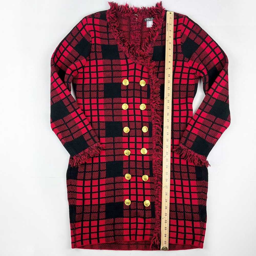 Venus Red Black Plaid Tartan Fringe Long Sleeve G… - image 11