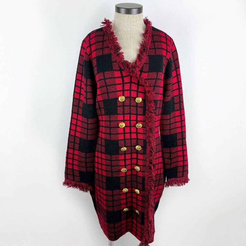 Venus Red Black Plaid Tartan Fringe Long Sleeve G… - image 1