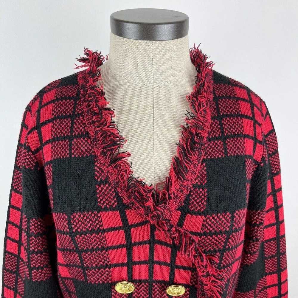 Venus Red Black Plaid Tartan Fringe Long Sleeve G… - image 2