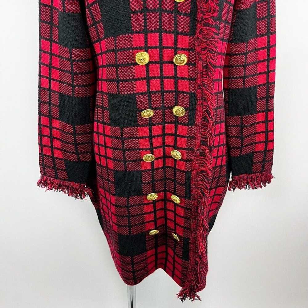 Venus Red Black Plaid Tartan Fringe Long Sleeve G… - image 3