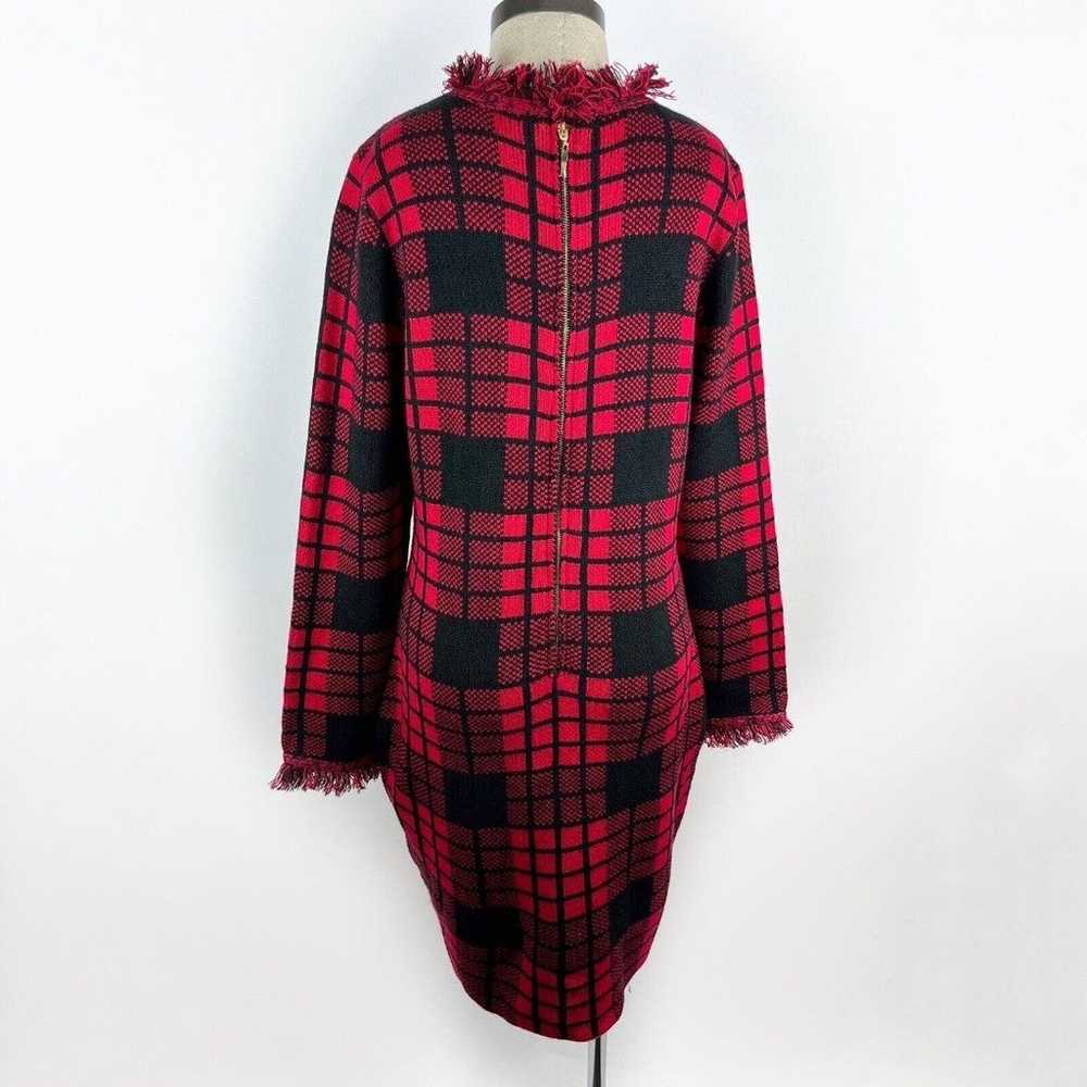 Venus Red Black Plaid Tartan Fringe Long Sleeve G… - image 4