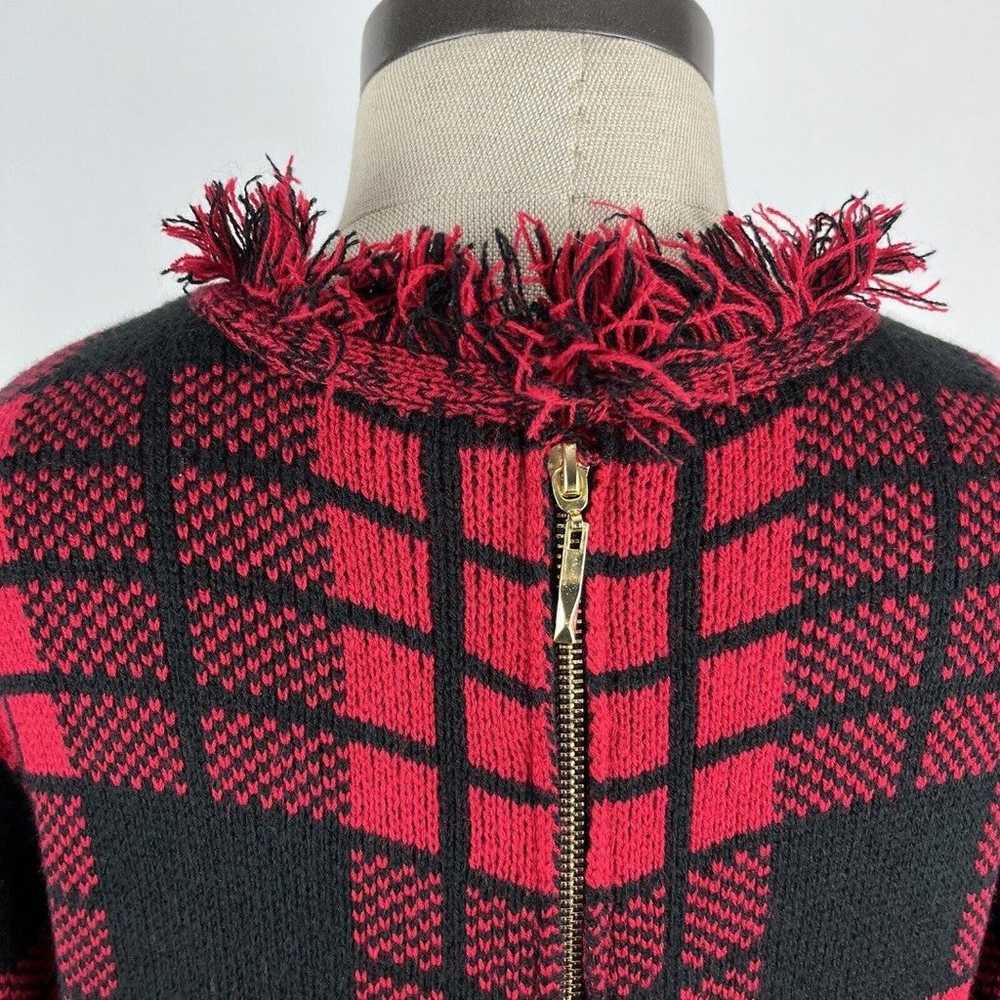 Venus Red Black Plaid Tartan Fringe Long Sleeve G… - image 5