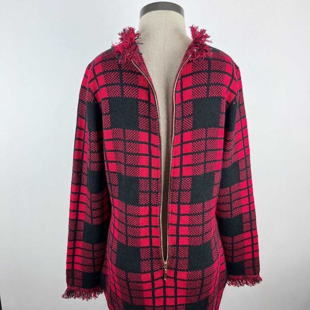 Venus Red Black Plaid Tartan Fringe Long Sleeve G… - image 6