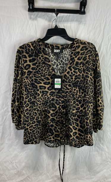 NWT DKNY Womens Black Khaki Safari Leopard V-Neck 