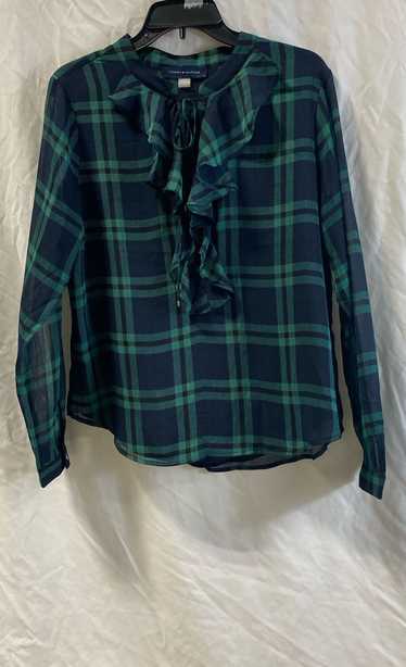 Tommy Hilfiger Womens Green Black Plaid Ruffle Sh… - image 1