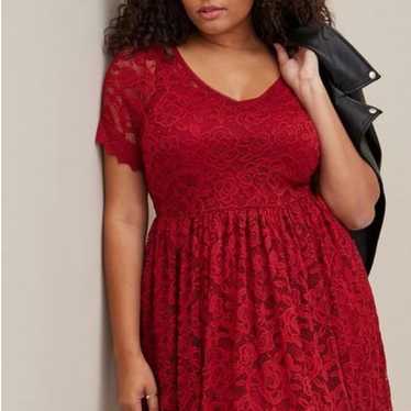 Torrid Red Mini Lace Skater Dresd - image 1