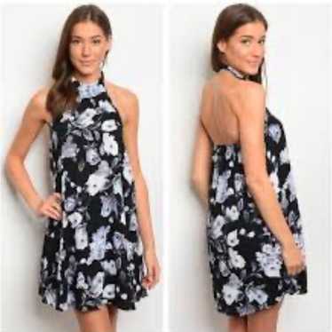 Peach Love Boutique Black Floral Halter Mini Dress