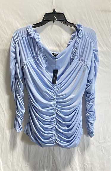 NWT Express Womens Blue Ruched V-Neck Long Sleeve 