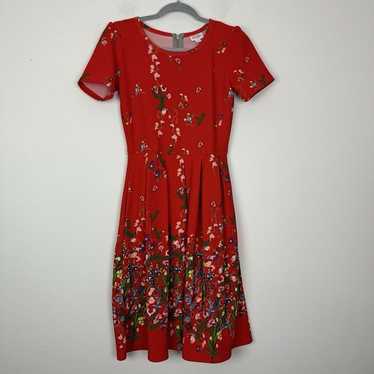 Lularoe Red Floral Dipped Amelia A-Line Dress Siz… - image 1