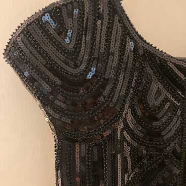 Black Flapper Sequin, Beaded and Fringe Dress Siz… - image 1