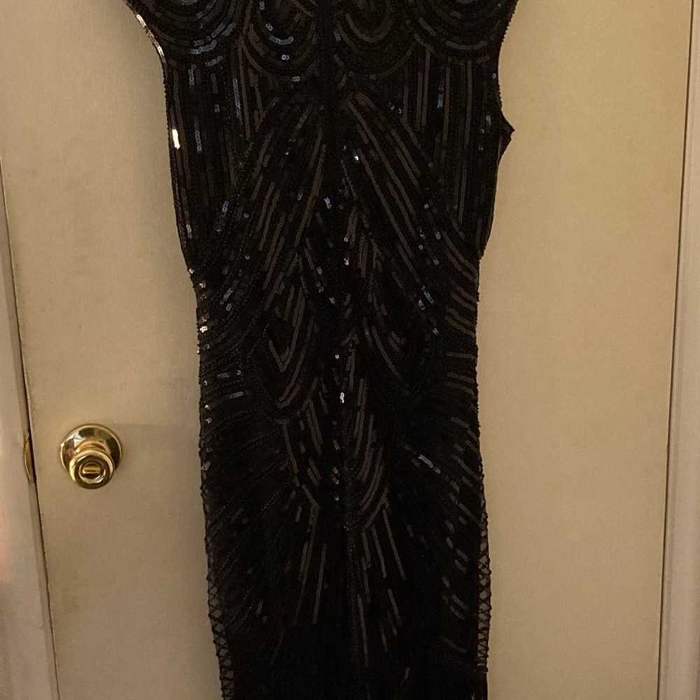 Black Flapper Sequin, Beaded and Fringe Dress Siz… - image 2