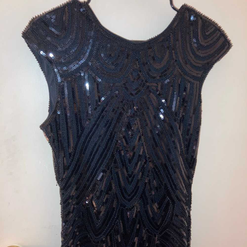 Black Flapper Sequin, Beaded and Fringe Dress Siz… - image 6