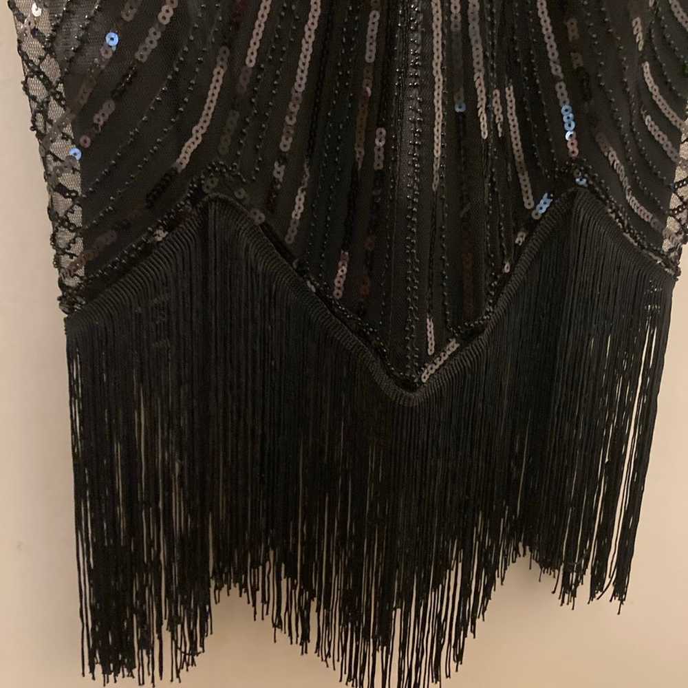 Black Flapper Sequin, Beaded and Fringe Dress Siz… - image 8