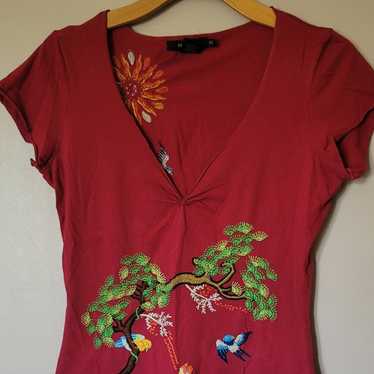 Vintage Arden B Red Embroidered Shirt