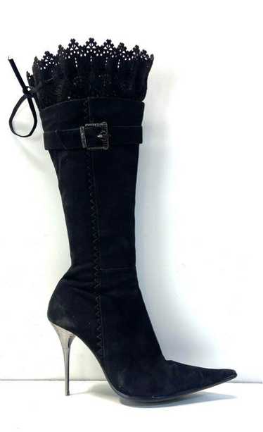 Poliui Suede Knee High Platform Heel Boots Black 8