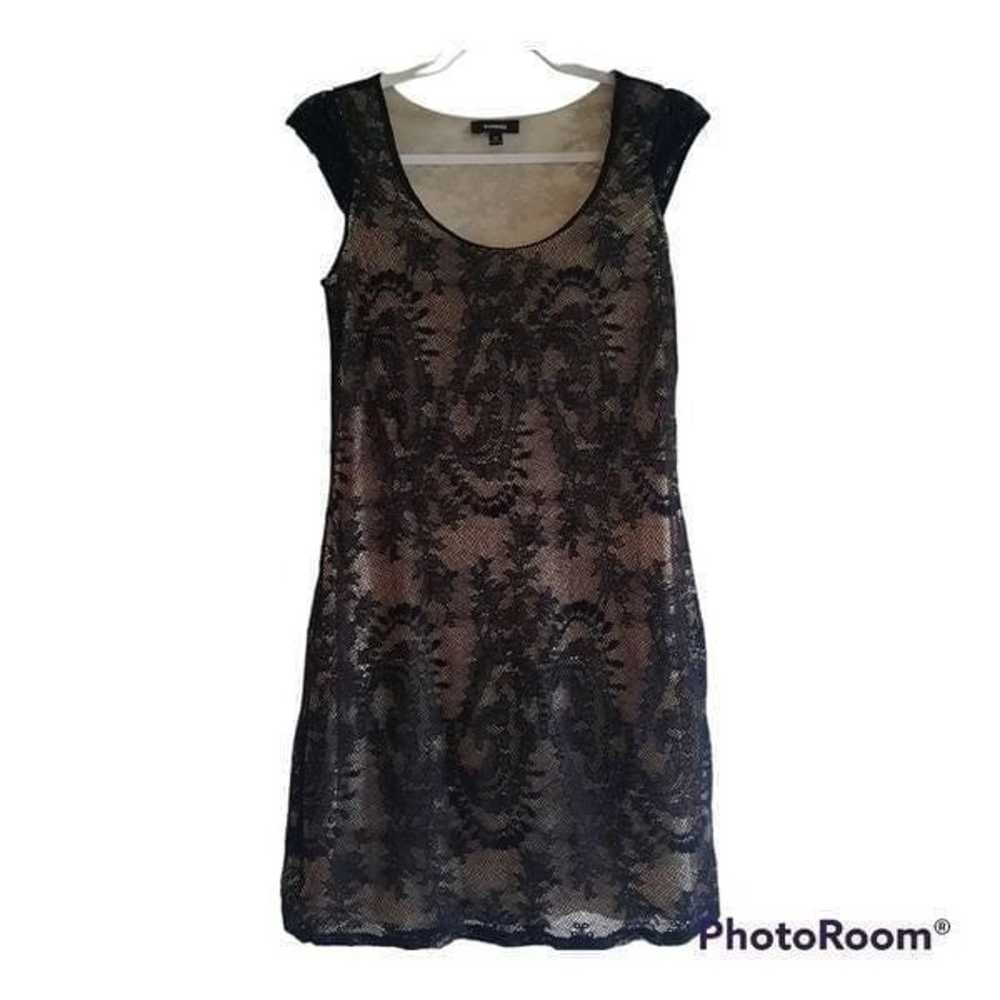 Express Black Tan Lace Sleeveless Dress Knee Leng… - image 1