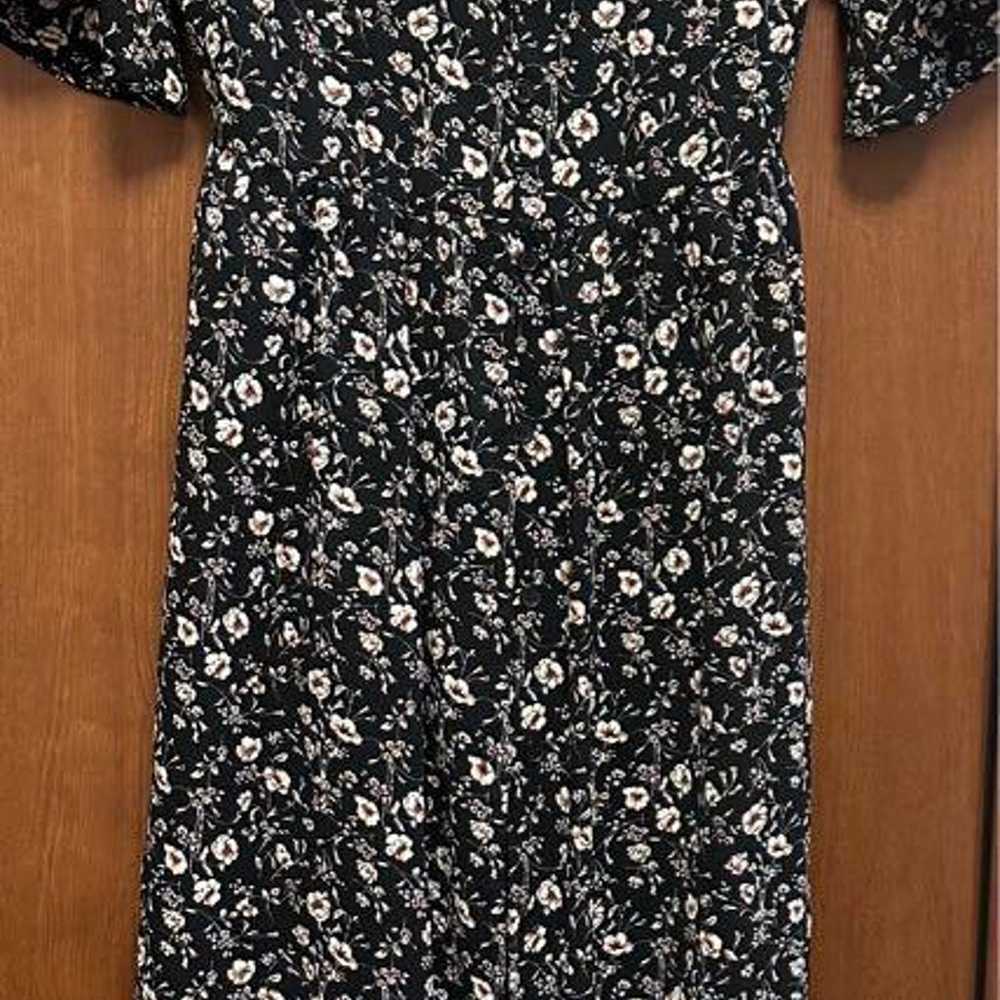 Floral pattern shirt dress black. - image 1