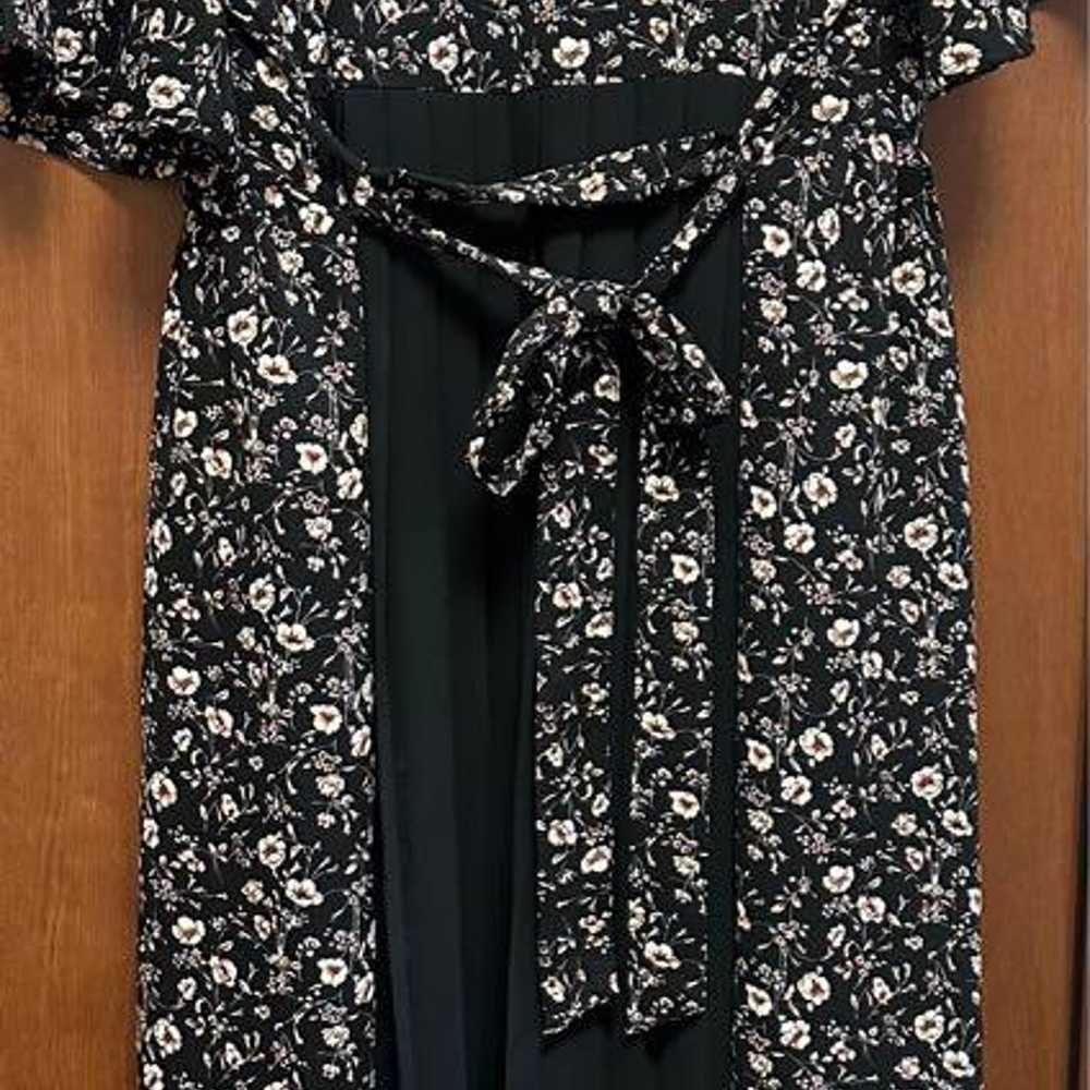 Floral pattern shirt dress black. - image 3