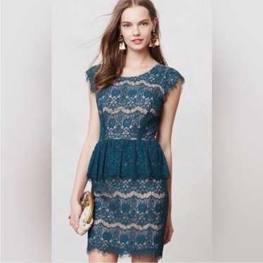 Anthropologie Maeve Elsa Teal Lace Peplum Sheath D