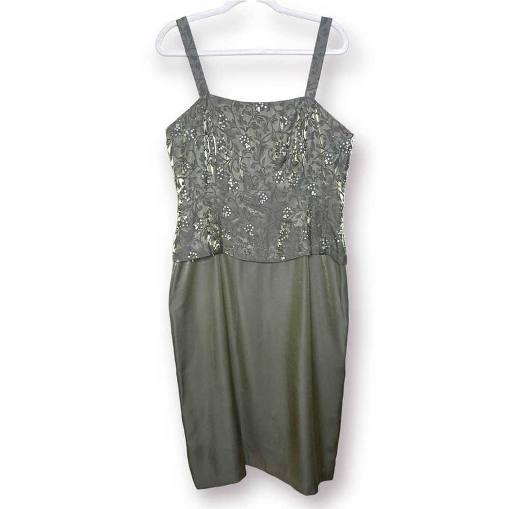 Davids Bridal Size 16 Olive Green Beaded Straples… - image 1