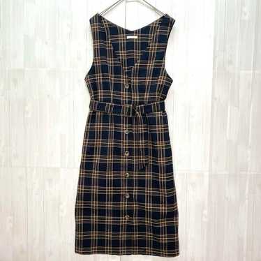 Gracia Sleeveless Check One-Piece Jumper Skirt Nav