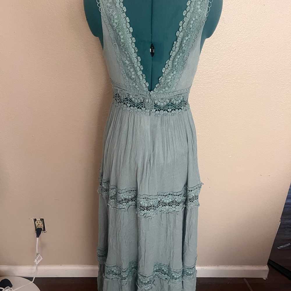 Blue maxi long dress with lace design - image 4