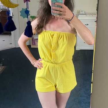 Vintage bright yellow shortie romper size M, VGVC… - image 1