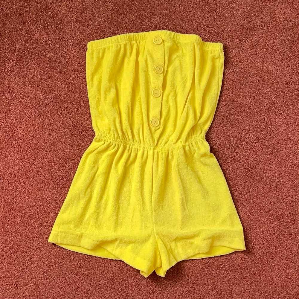 Vintage bright yellow shortie romper size M, VGVC… - image 2