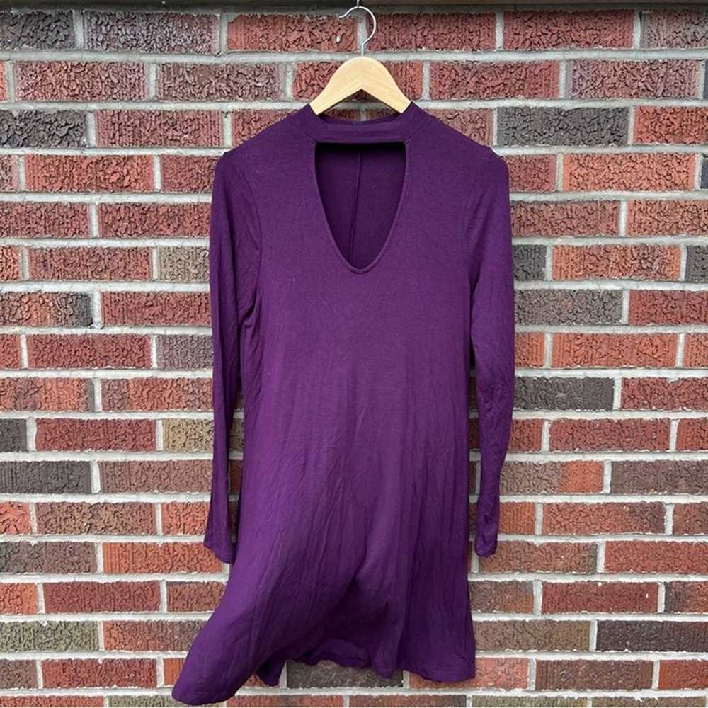 Express Dark Purple Choker Open Long Sleeve Mini … - image 1