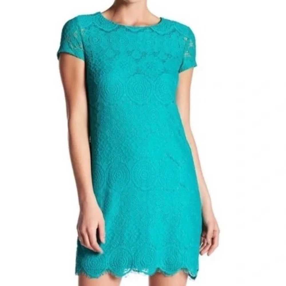 Laundry by Shelli Segal Green Blue Lace Overlay S… - image 1