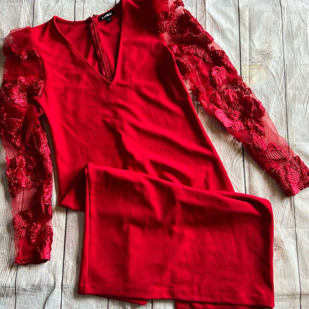 Express Size Medium Red Lace Puff Sleeve Mini She… - image 1