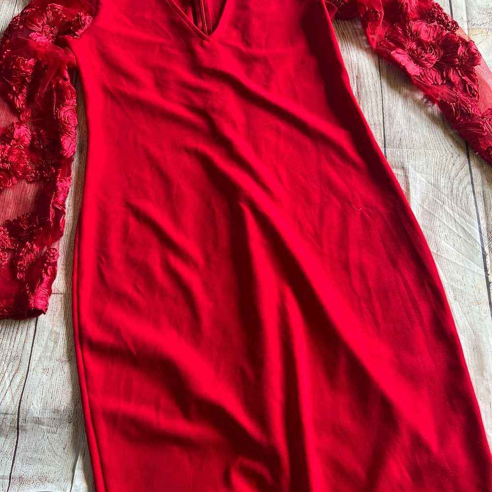 Express Size Medium Red Lace Puff Sleeve Mini She… - image 7