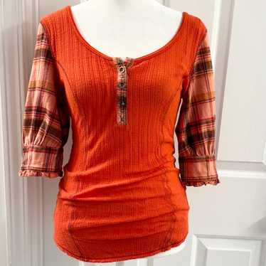 Free People Vintage Orange Stretch Top With Puff … - image 1