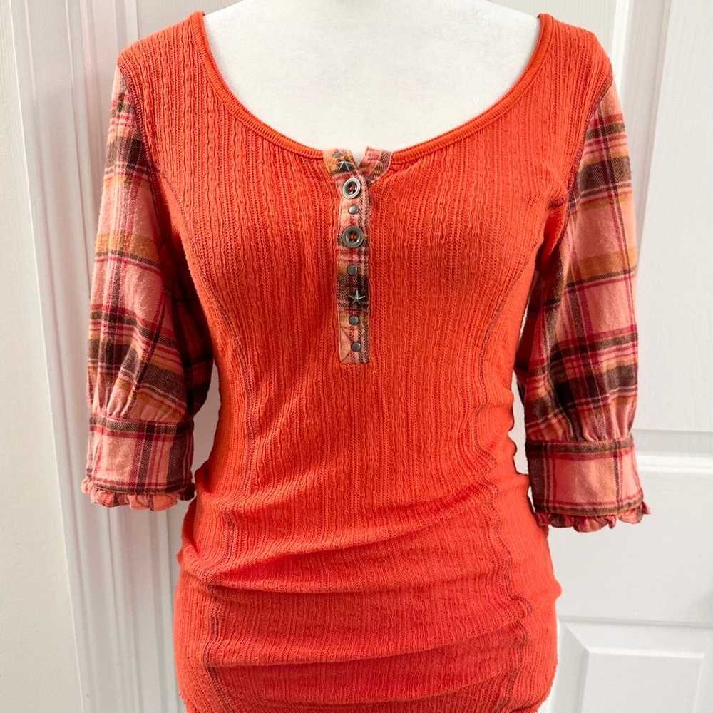 Free People Vintage Orange Stretch Top With Puff … - image 2