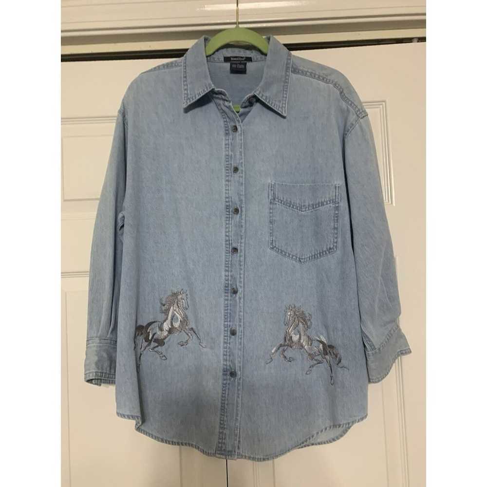 Vintage Rivers End Horse Embroidered Denim Chambr… - image 8