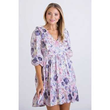 Karlie Boho Floral Poplin Mini Length Dress 3/4 Le