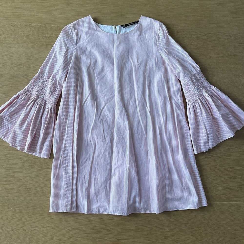 Women's Zara Size L Pink White Poplin Striped Bel… - image 1