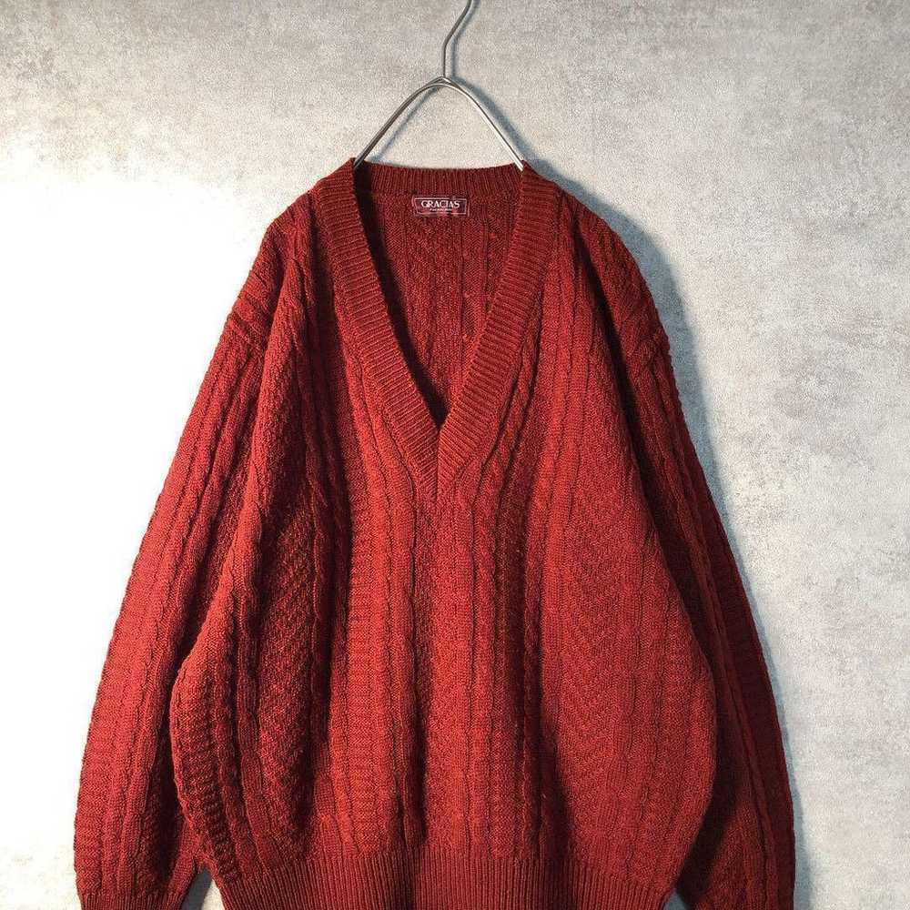 [Vintage] Cable Knit V-Neck Sweater Made in Japan… - image 1