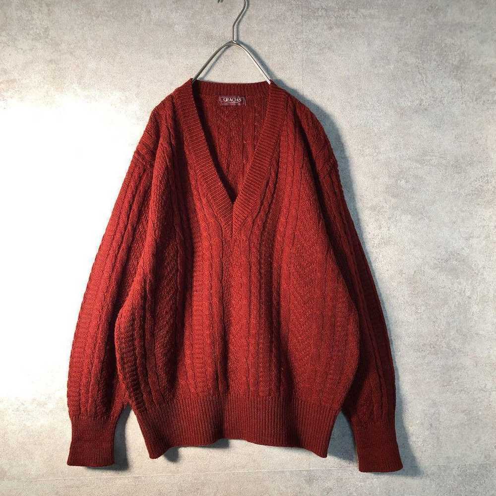 [Vintage] Cable Knit V-Neck Sweater Made in Japan… - image 2