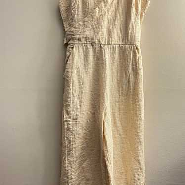 Anthropologie Womens Cream Textured Wide Leg Jump… - image 1