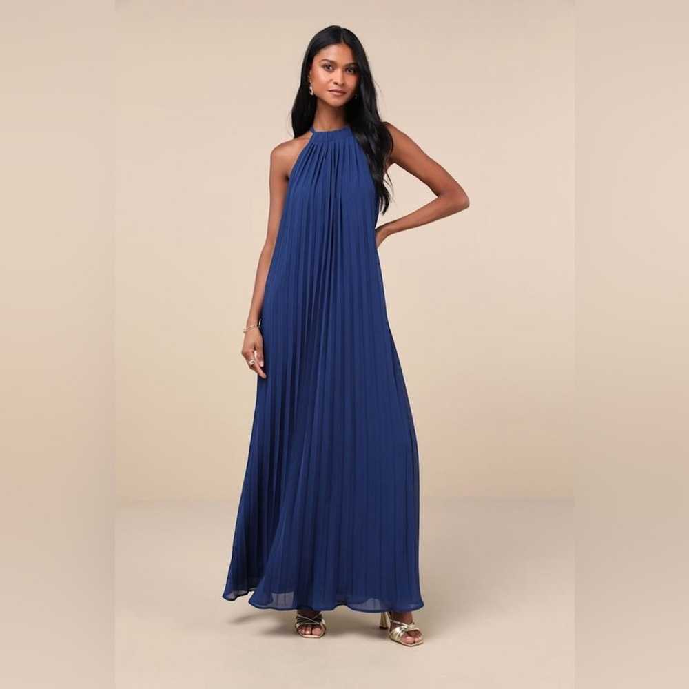 Lulus-Exceptionally Elegant Blue Pleated Chiffon … - image 1