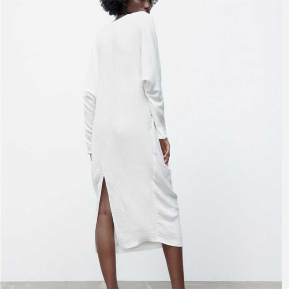 Zara Womens Ruched Midi Dress S White Long sleeved - image 8